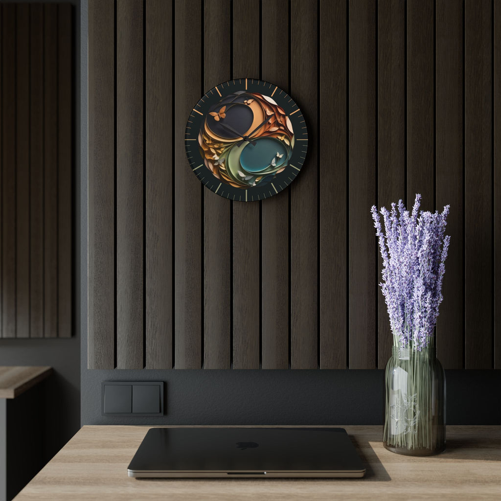 Origami Style Yin Yang Butterfly Acrylic Art Print Wall Clock — NOT Real Origami, Zen Home Decor