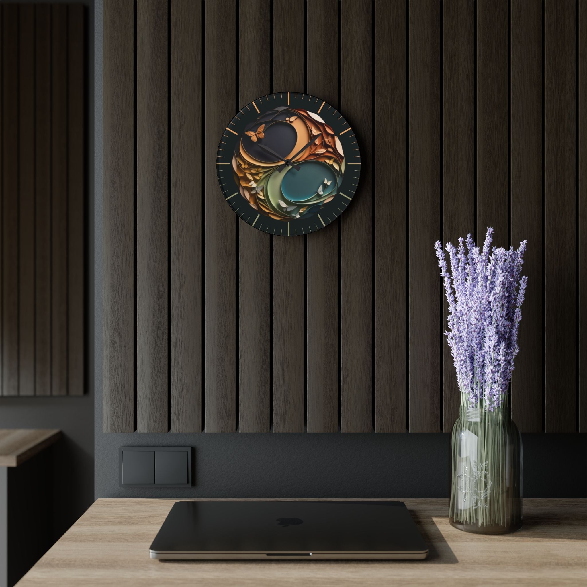 Origami Style Yin Yang Butterfly Acrylic Art Print Wall Clock — NOT Real Origami, Zen Home Decor