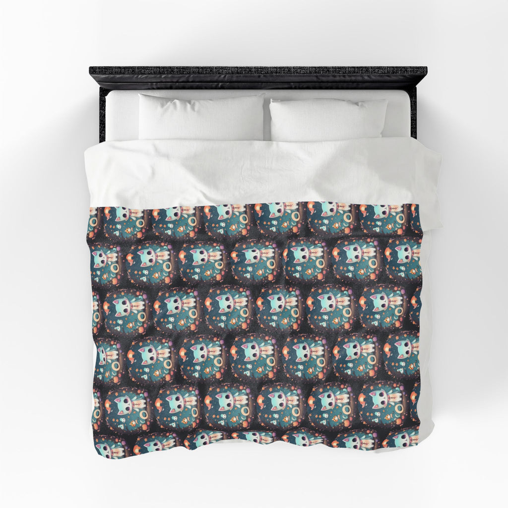 Pastel Goth Cat Throw Blanket — Creepy Cute Kawaii Dark Home Decor