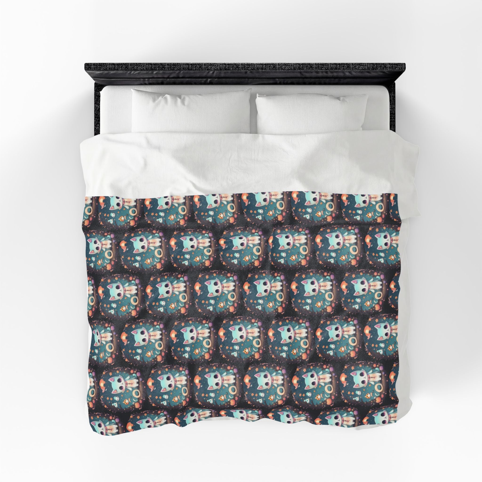 Pastel Goth Cat Throw Blanket — Creepy Cute Kawaii Dark Home Decor