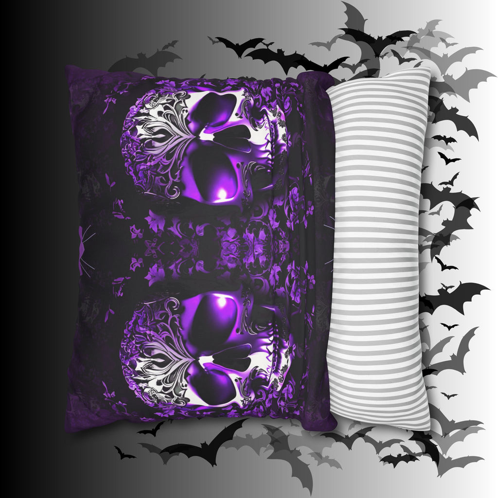 Purple Gothic Skull Throw Pillow — Damask Dark Home Decor