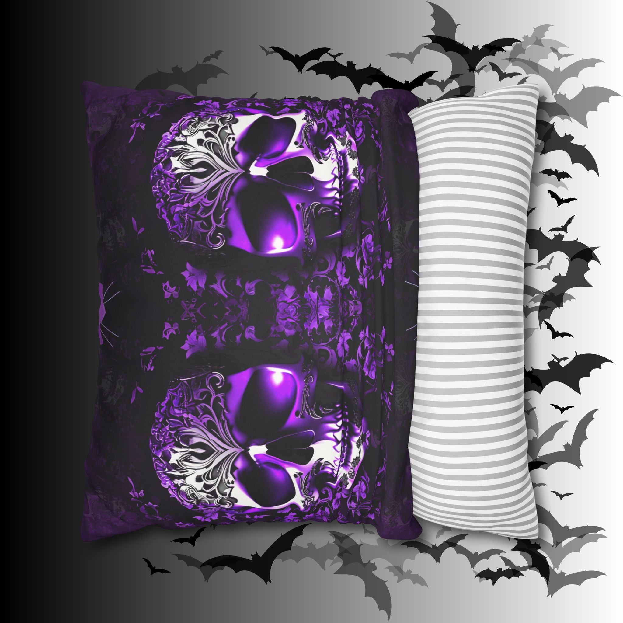 Purple Gothic Skull Throw Pillow — Damask Dark Home Decor