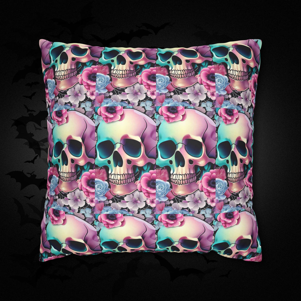 Pastel Goth Floral Skull Throw Pillow — Dark Floral Emo Home Decor