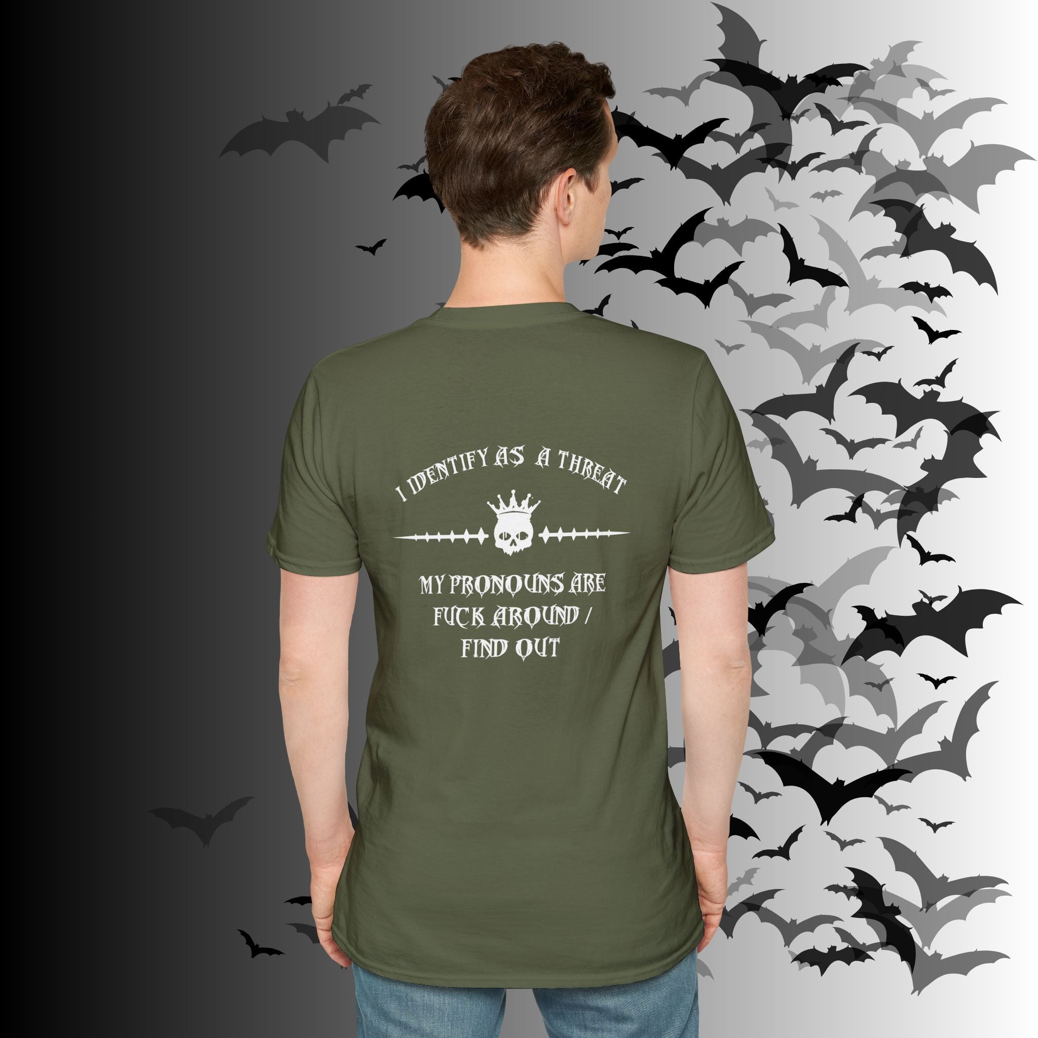 "FAFO" I Identify As A Threat T-Shirt — White Print Front & Back Gothic Tee