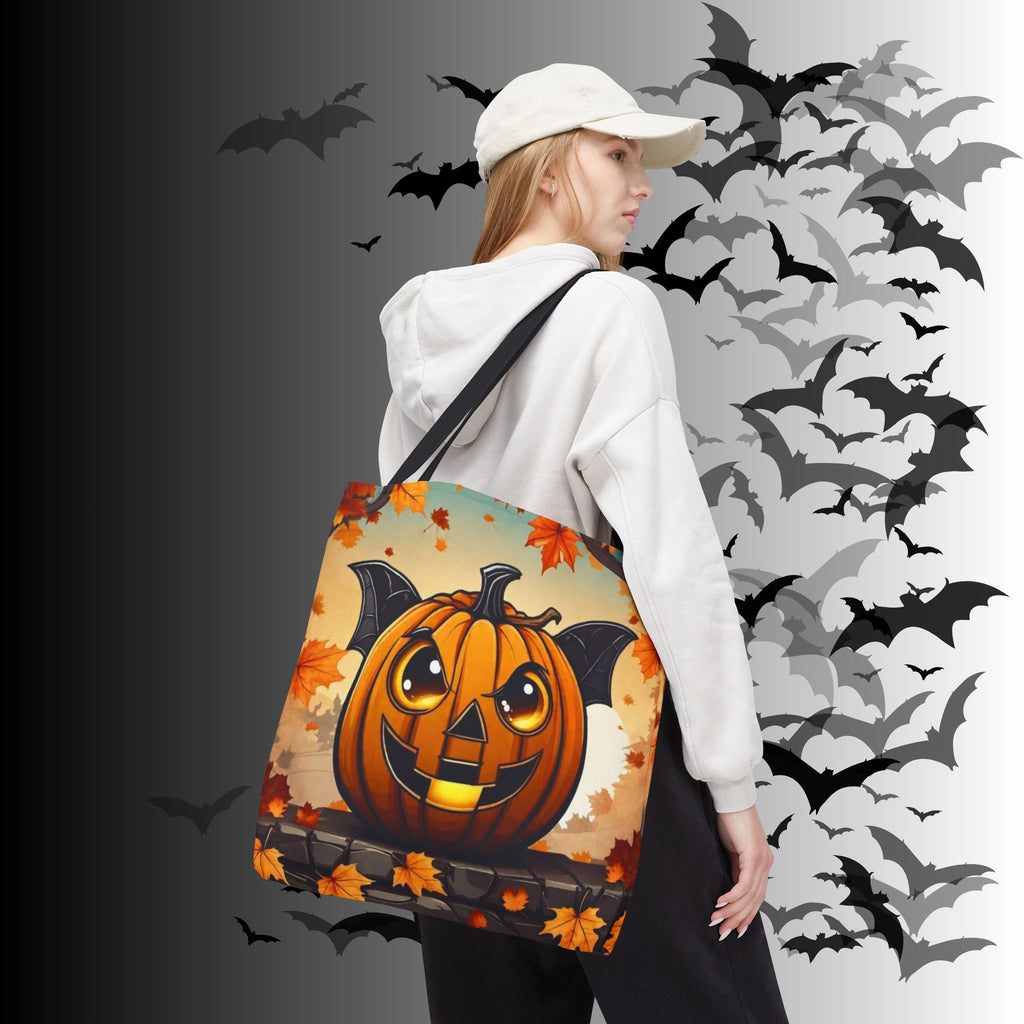 Bat Wing Jack-o'-Lantern Halloween Tote Bag — Autumn Leaves Print
