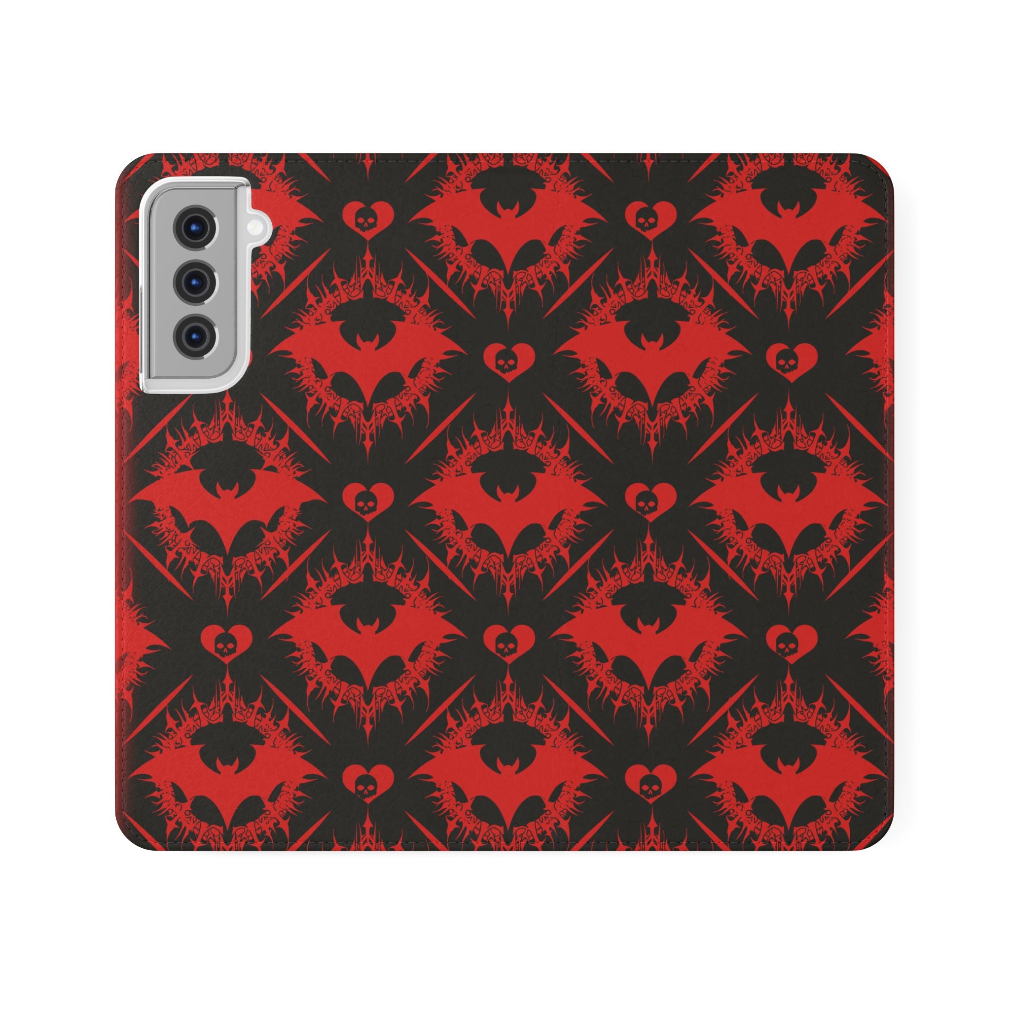 Gothic Bat Wallet Flip Case - Elegant Goth Phone Wallet - Bat Pattern Flip Case - Gothic Phone Case - Stylish Wallet Phone Case