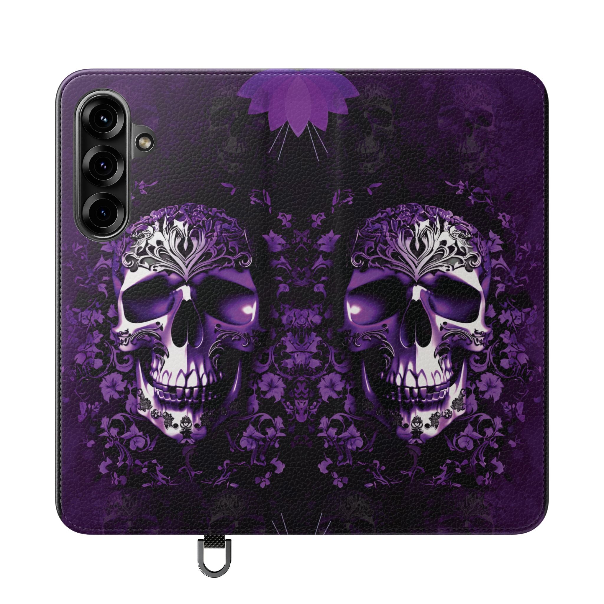 Purple Pastel Goth Skull Flip Wallet Phone Case - Skull Wallet Case for Samsung iPhone - Gothic Style Skull Wallet Phone Cases