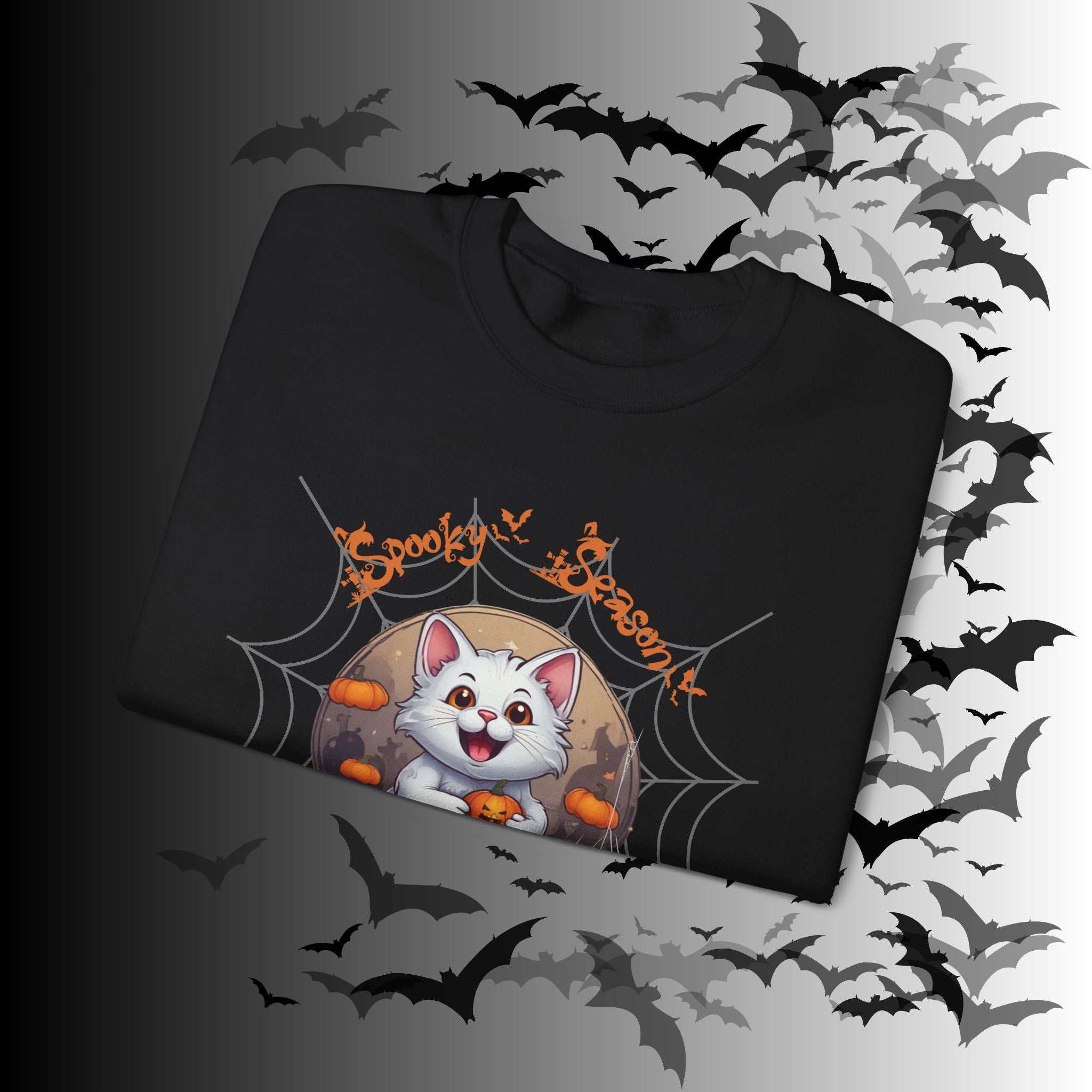 Spooky Season Cat Crewneck Sweatshirt — Kawaii Halloween Pumpkin