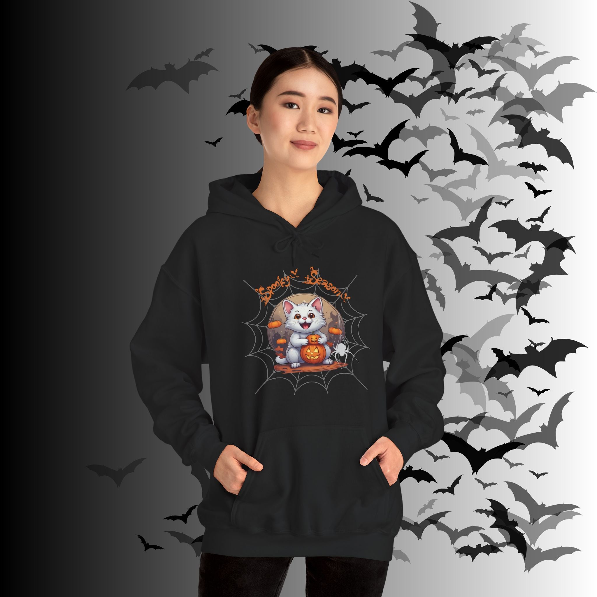 Spooky Season Cat Hoodie — Kawaii Halloween Pumpkin Pullover