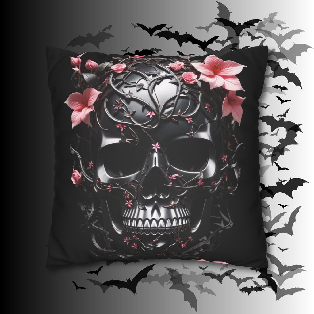 Gothic Botanical Skull Throw Pillow — Dark Floral Pastel Goth Home Decor