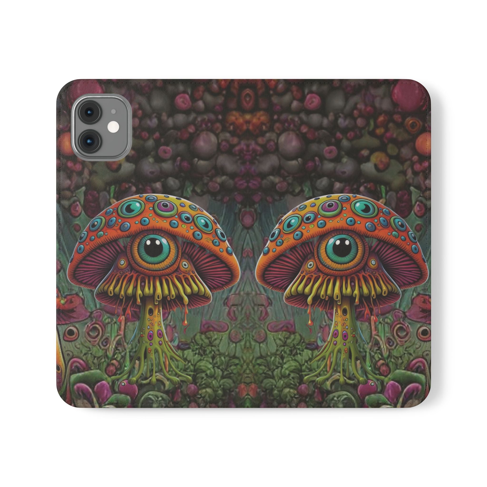 Trippy Mushroom Cottagecore Flip Wallet Phone Case - Mushroom Wallet Case for Samsung iPhone - Psychedelic Wallet Phone Cases