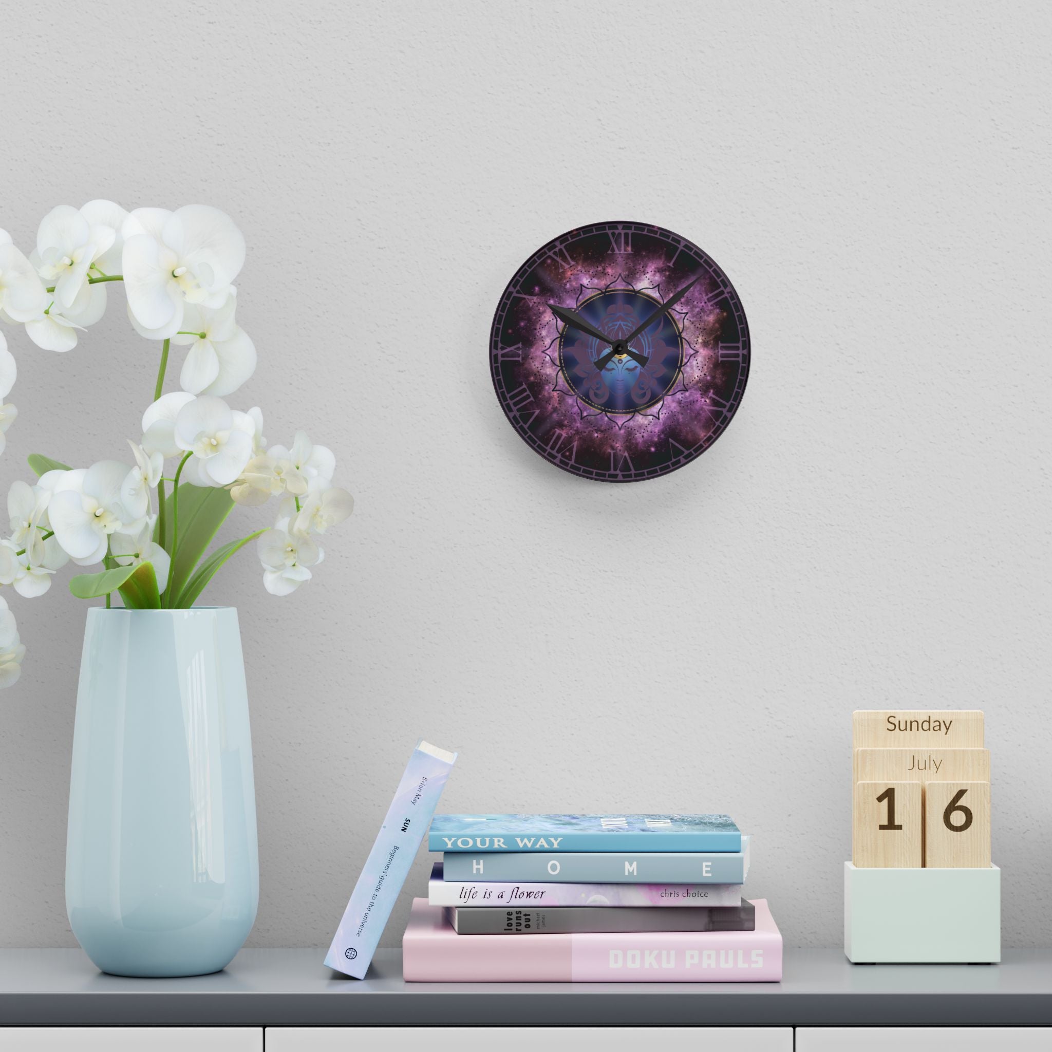 Moon Goddess Galaxy Wall Clock — Celestial Mandala Acrylic Art Print Home Decor