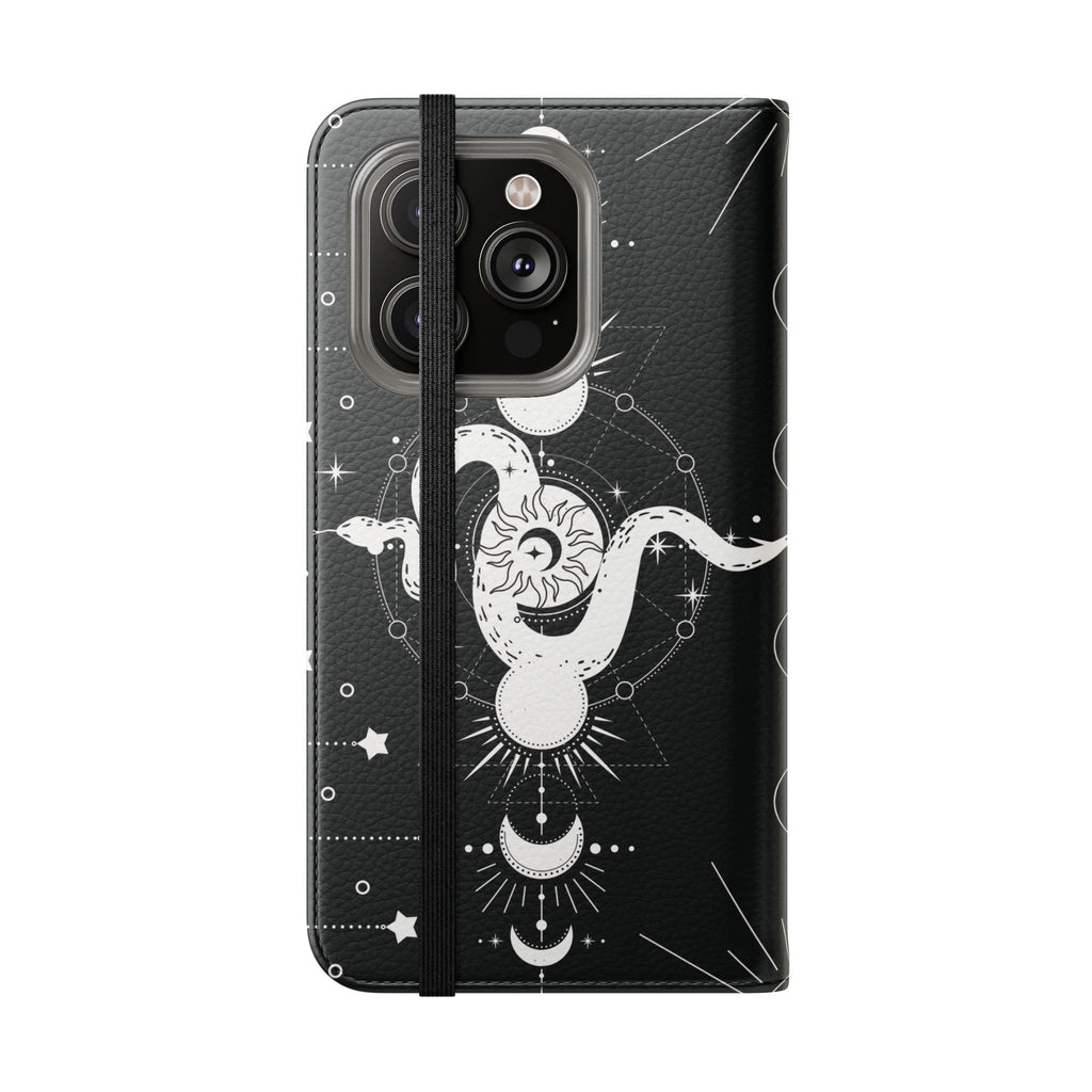 Gothic Style Celestial Snake Moon Phases Wallet Flip PhoneCase - Celestial Style Phone Case for iPhone and Samsung - Moon Phases Wallet Case