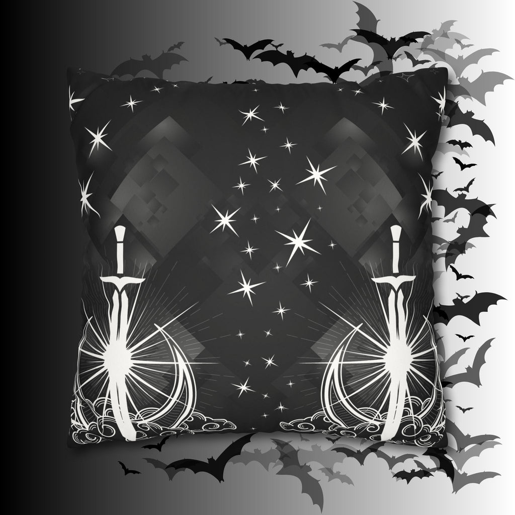 Gothic Moon Sword Celestial Throw Pillow — Dark Witchy Home Decor