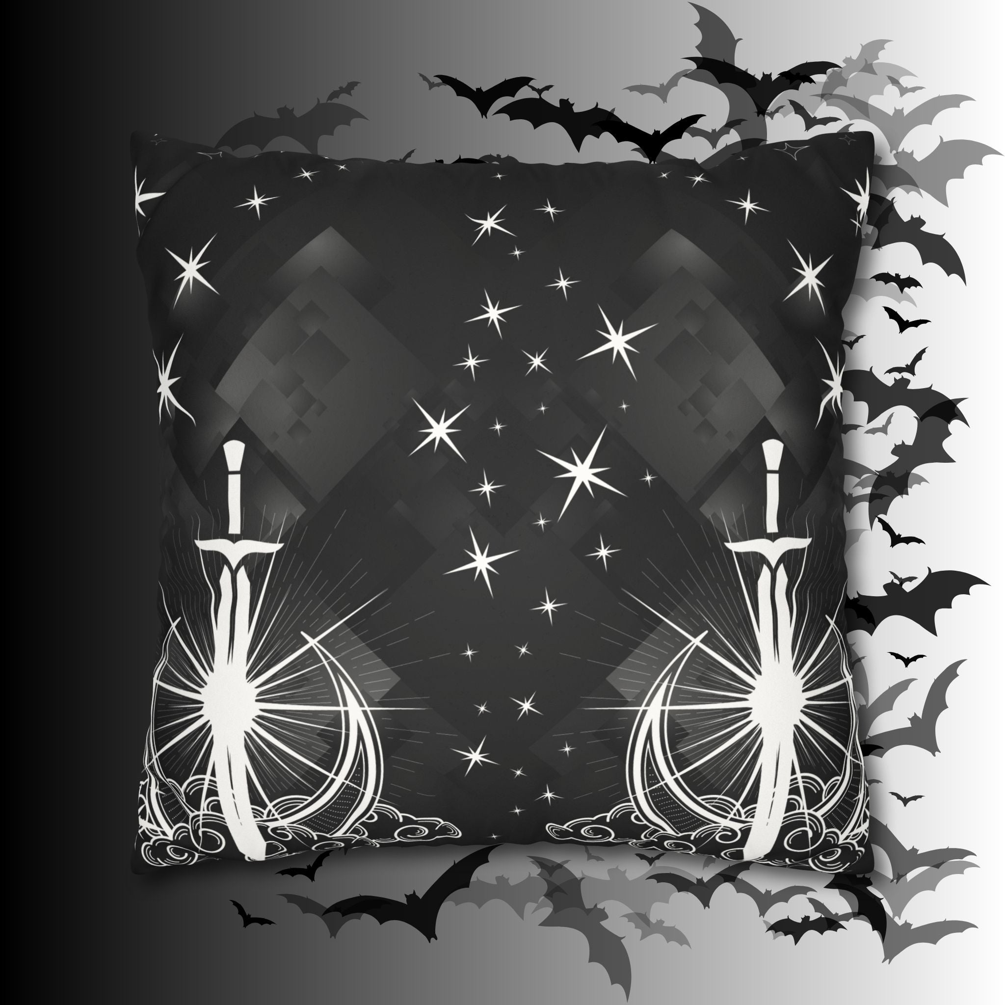 Gothic Moon Sword Celestial Throw Pillow — Dark Witchy Home Decor