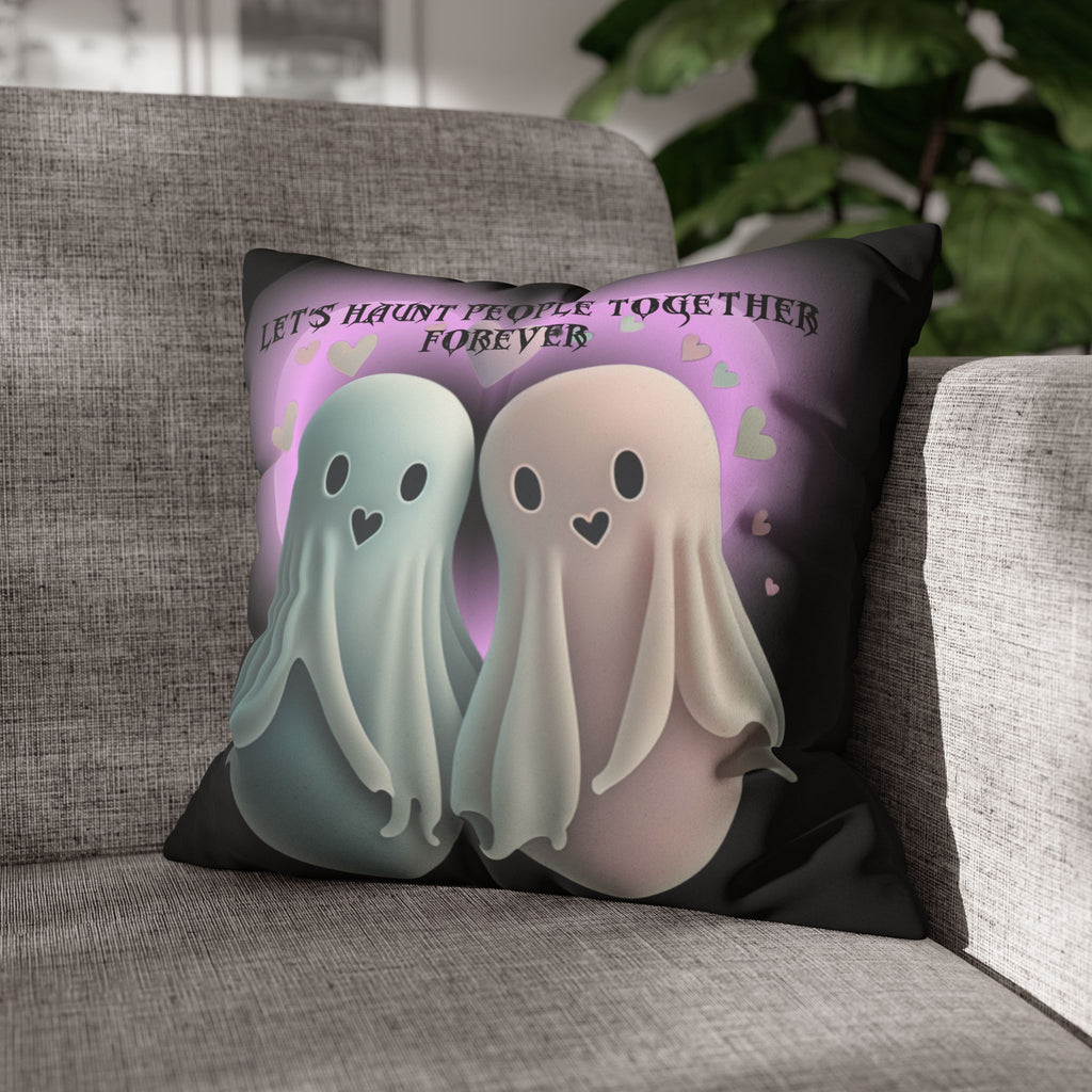 Let's Haunt People Together Forever Ghost Throw Pillow — Gothic Love Halloween Decor