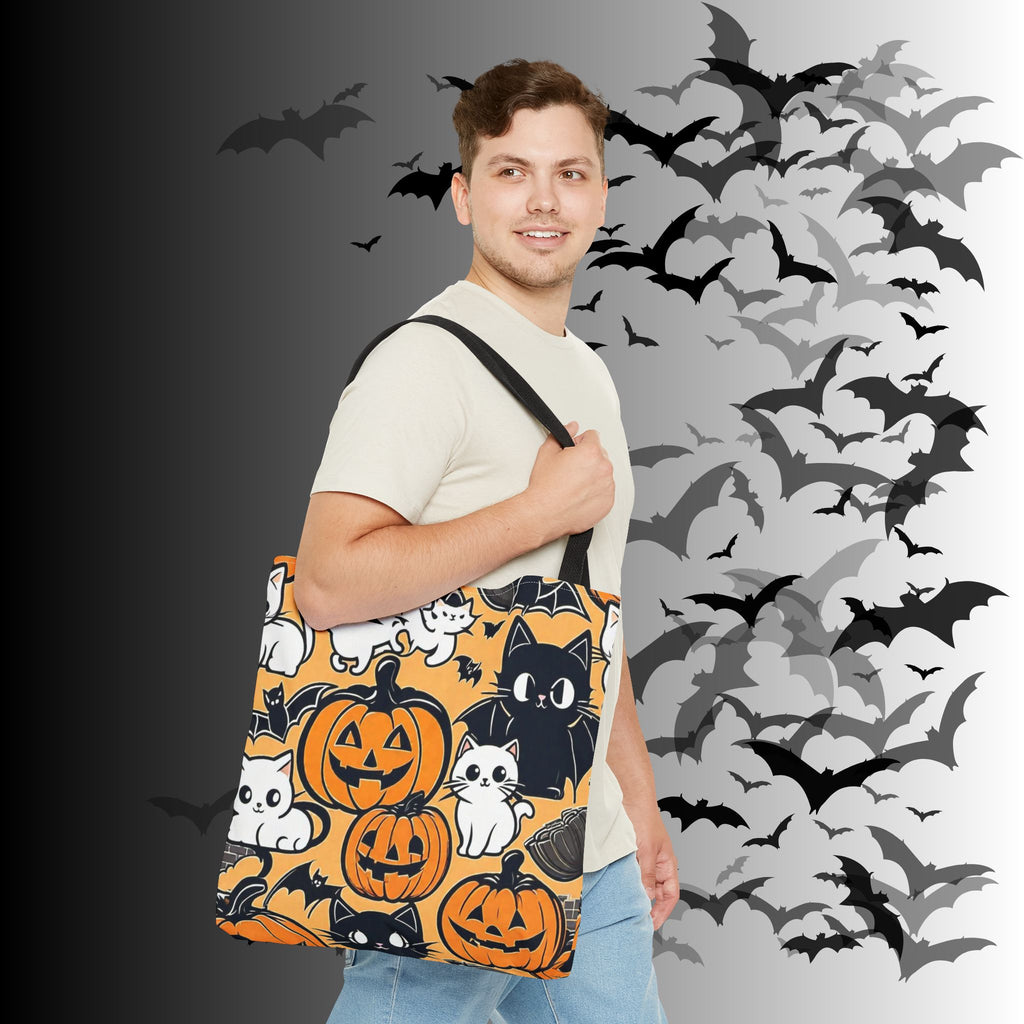 Kawaii Halloween Cat & Pumpkin Tote Bag — Spooky Cute Pattern