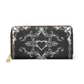 Gothic Floral Heart Wallet | Black & White Scrollwork Faux Leather Zipper Clutch