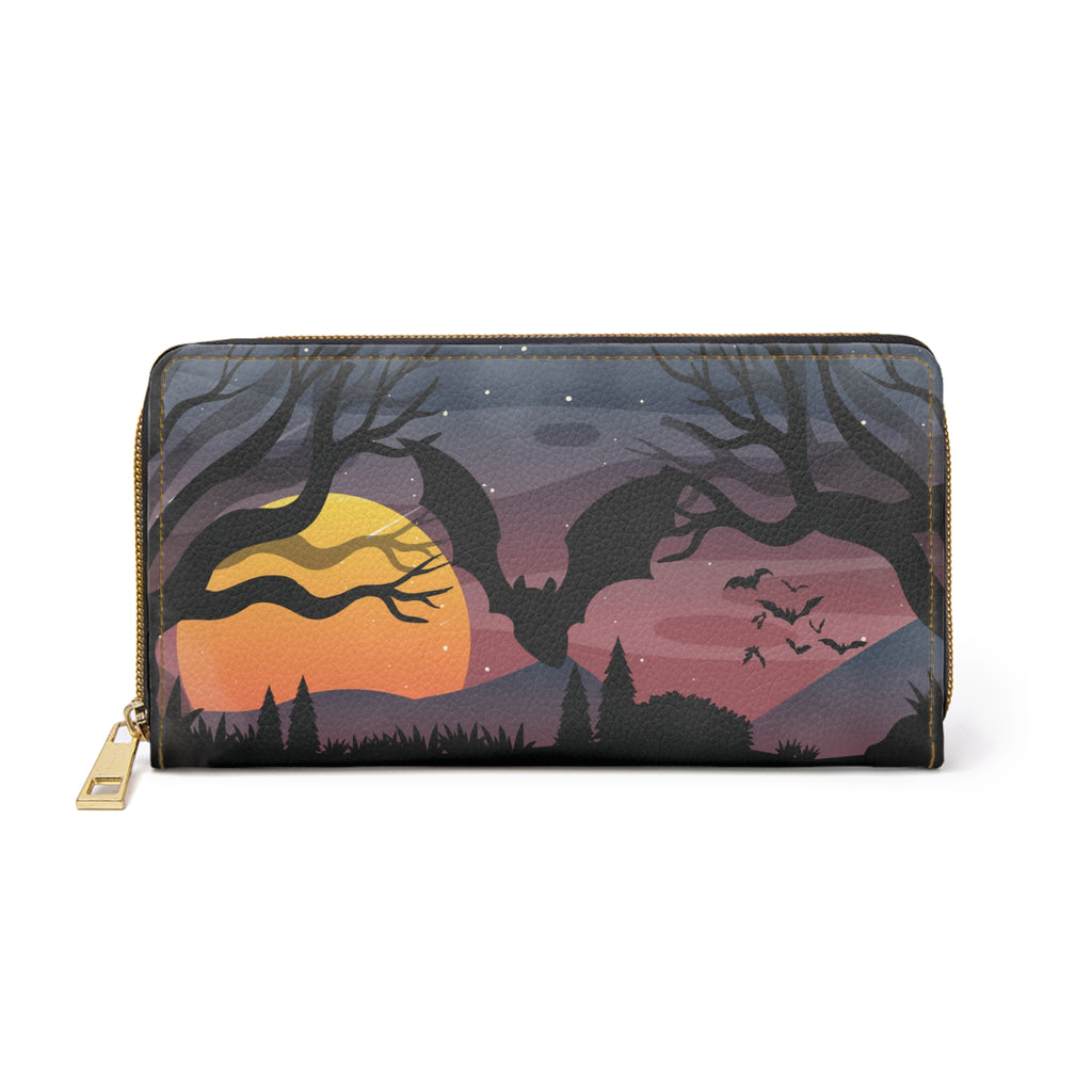 Gothic Forest Moon Wallet | Haunted Dusk Faux Leather Zipper Clutch