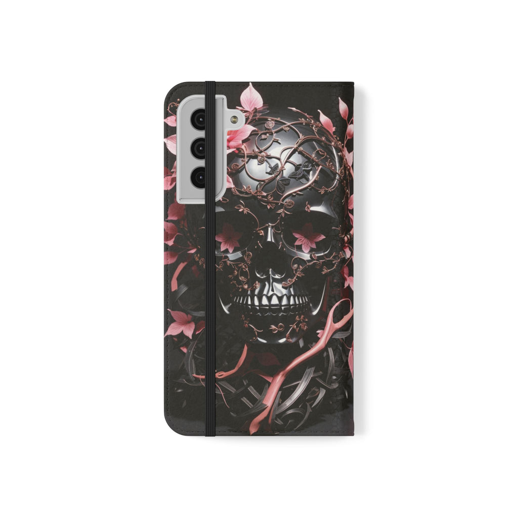 Pink Pastel Goth Skull Flip Wallet Phone Case - Skull Wallet Case for Samsung iPhone - Gothic Style Skull Wallet Phone Cases
