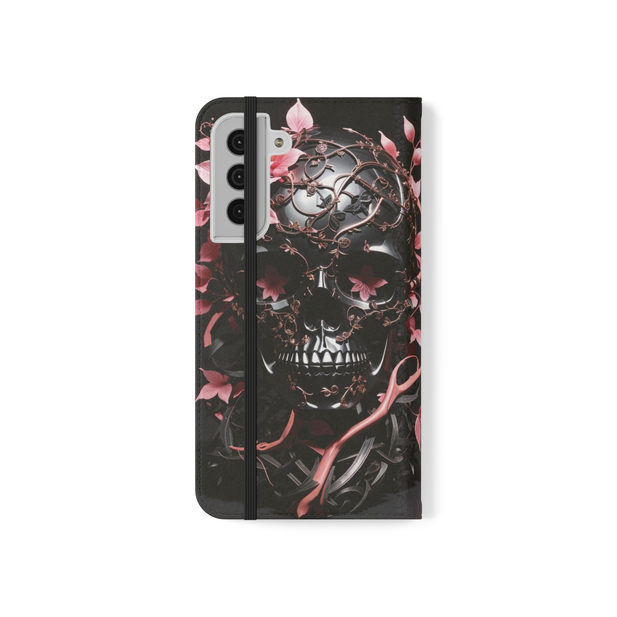 Pink Pastel Goth Skull Flip Wallet Phone Case - Skull Wallet Case for Samsung iPhone - Gothic Style Skull Wallet Phone Cases