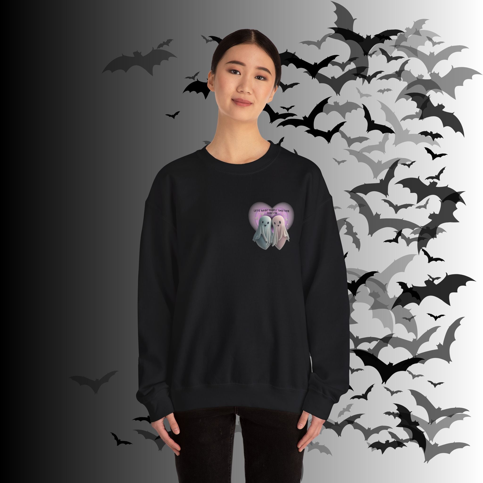 Let's Haunt People Together Forever Crewneck Sweatshirt — Gothic Valentine's Couples Ghost