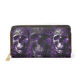 Gothic Purple Skull Floral Wallet | Dark Academia Faux Leather Zipper Clutch