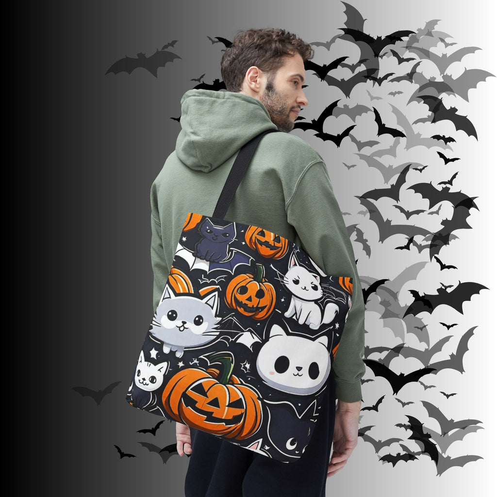 Kawaii Halloween Cat & Pumpkin Tote Bag — Spooky Multi-Cat Pattern
