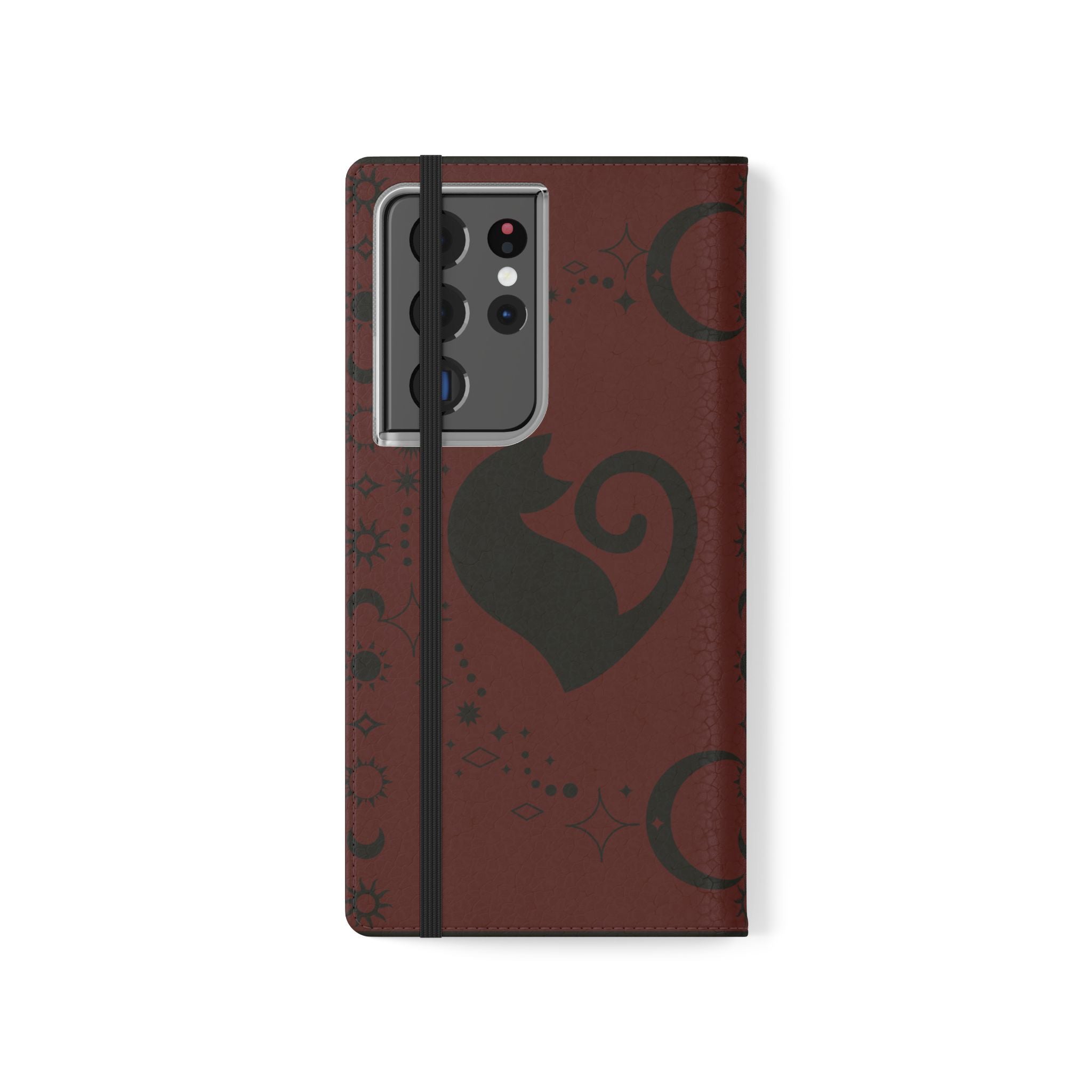 Dark Academia Celestial Black Cat Flip Wallet Case for iPhone and Samsung Galaxy Phones