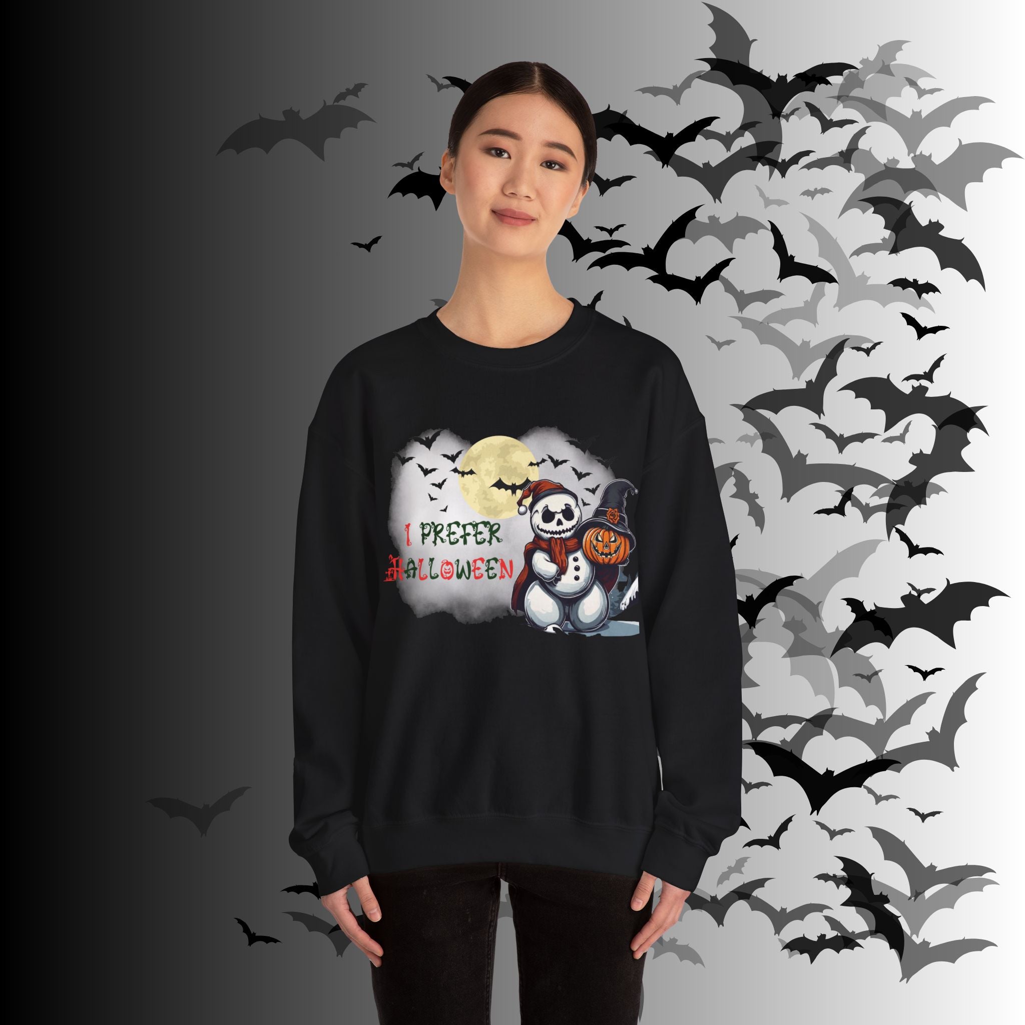I Prefer Halloween Crewneck Sweatshirt — Gothic Christmas Snowman Pumpkin
