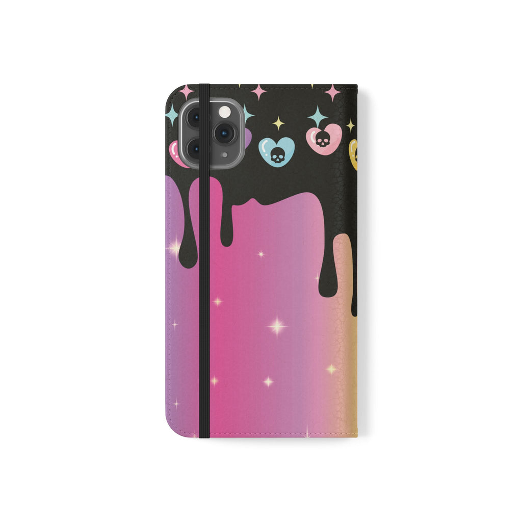 Pastel Goth Drippy Rainbow Skulls Flip Wallet Phone Case - Wallet Case for Samsung and iPhone - Gothic Style Wallet Phone Cases