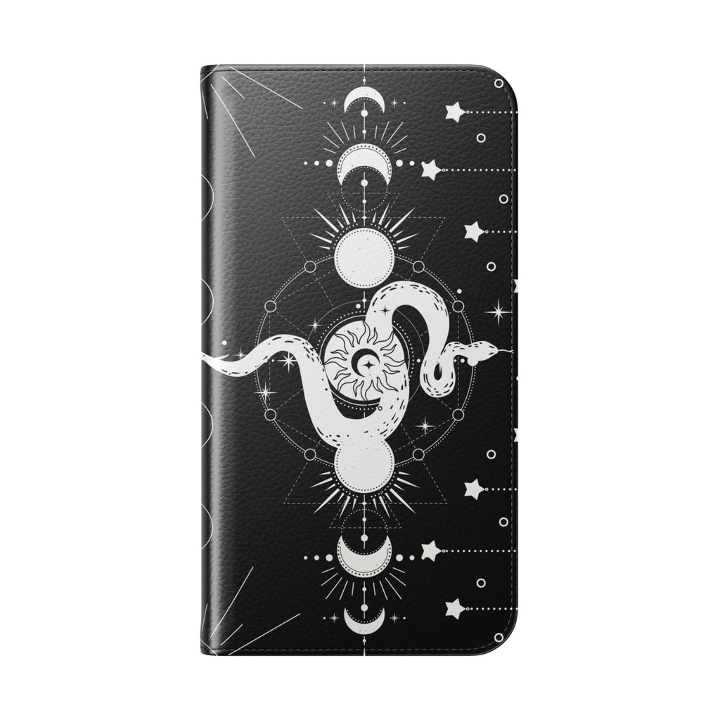 Gothic Style Celestial Snake Moon Phases Wallet Flip PhoneCase - Celestial Style Phone Case for iPhone and Samsung - Moon Phases Wallet Case