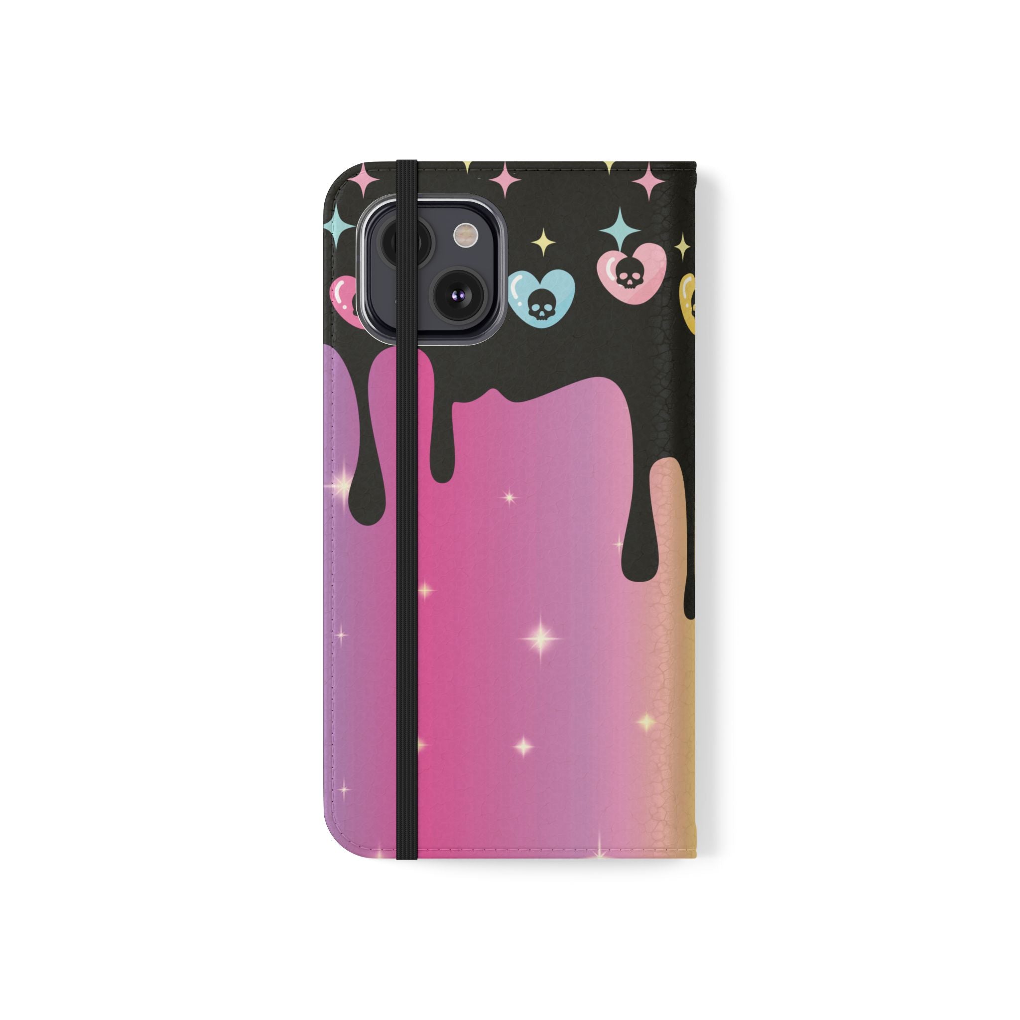 Pastel Goth Drippy Rainbow Skulls Flip Wallet Phone Case - Wallet Case for Samsung and iPhone - Gothic Style Wallet Phone Cases