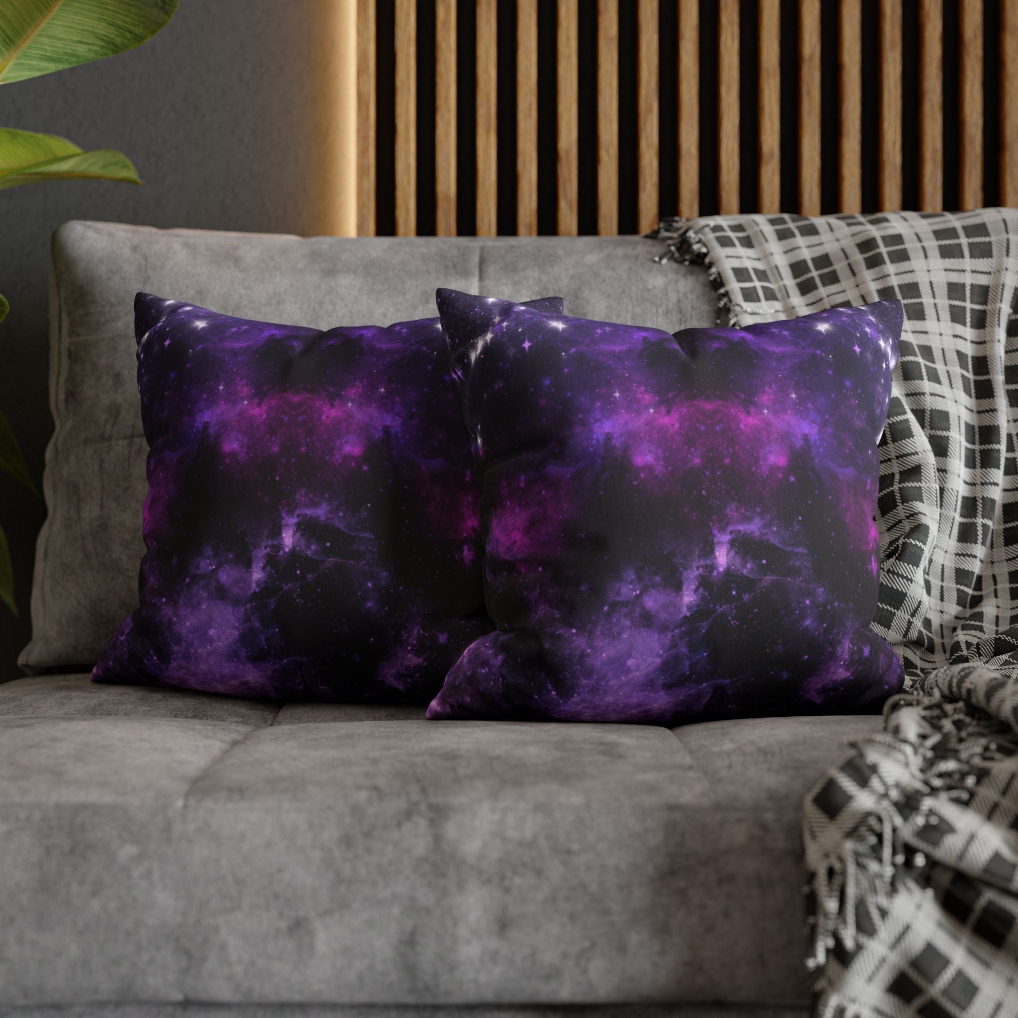 Purple Galaxy Cosmic Throw Pillow — Dark Celestial Witchy Home Decor