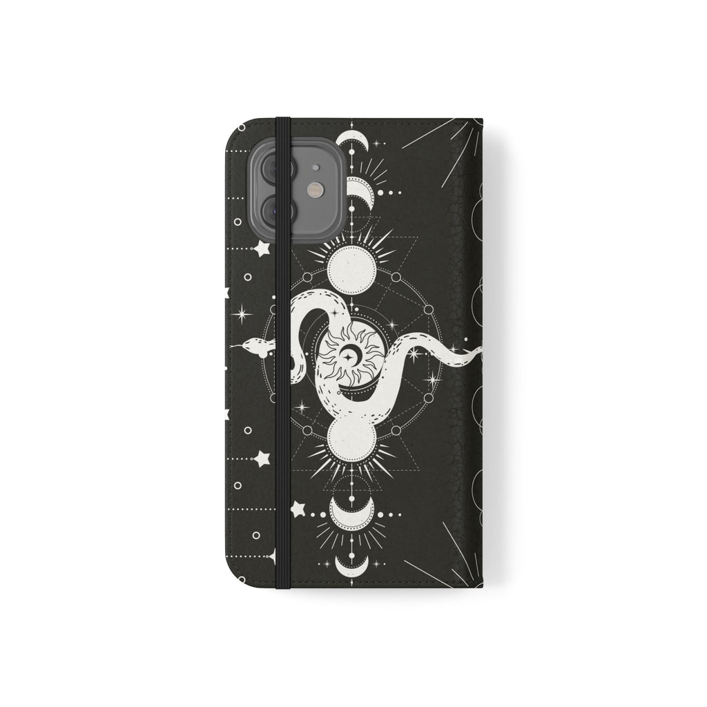 Gothic Style Celestial Snake Moon Phases Wallet Flip PhoneCase - Celestial Style Phone Case for iPhone and Samsung - Moon Phases Wallet Case