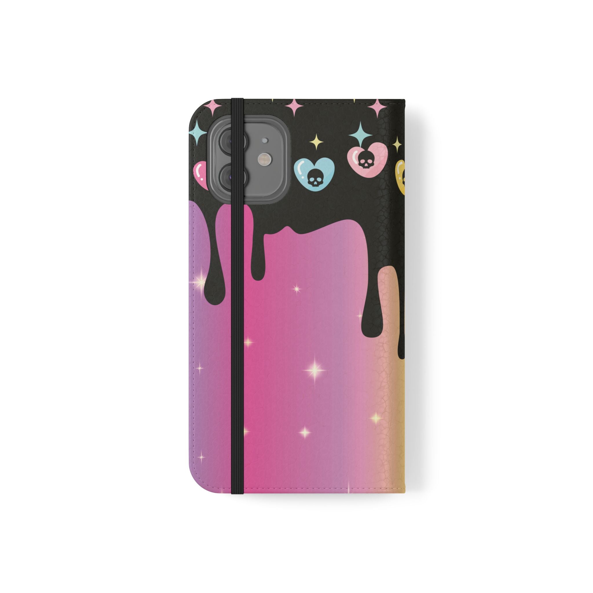 Pastel Goth Drippy Rainbow Skulls Flip Wallet Phone Case - Wallet Case for Samsung and iPhone - Gothic Style Wallet Phone Cases