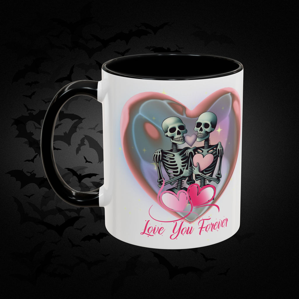 Love You Forever Valloween Coffee Mug — Skeleton Couple Heart Design (11/15oz)