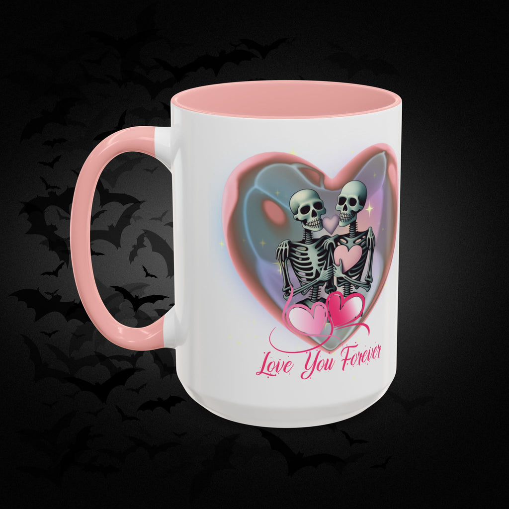 Love You Forever Valloween Coffee Mug — Skeleton Couple Heart Design (11/15oz)