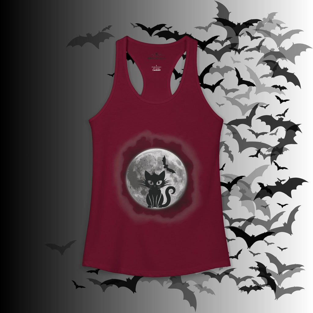 Gothic Black Cat Full Moon Racerback Tank Top — Witchy Sleeveless Shirt