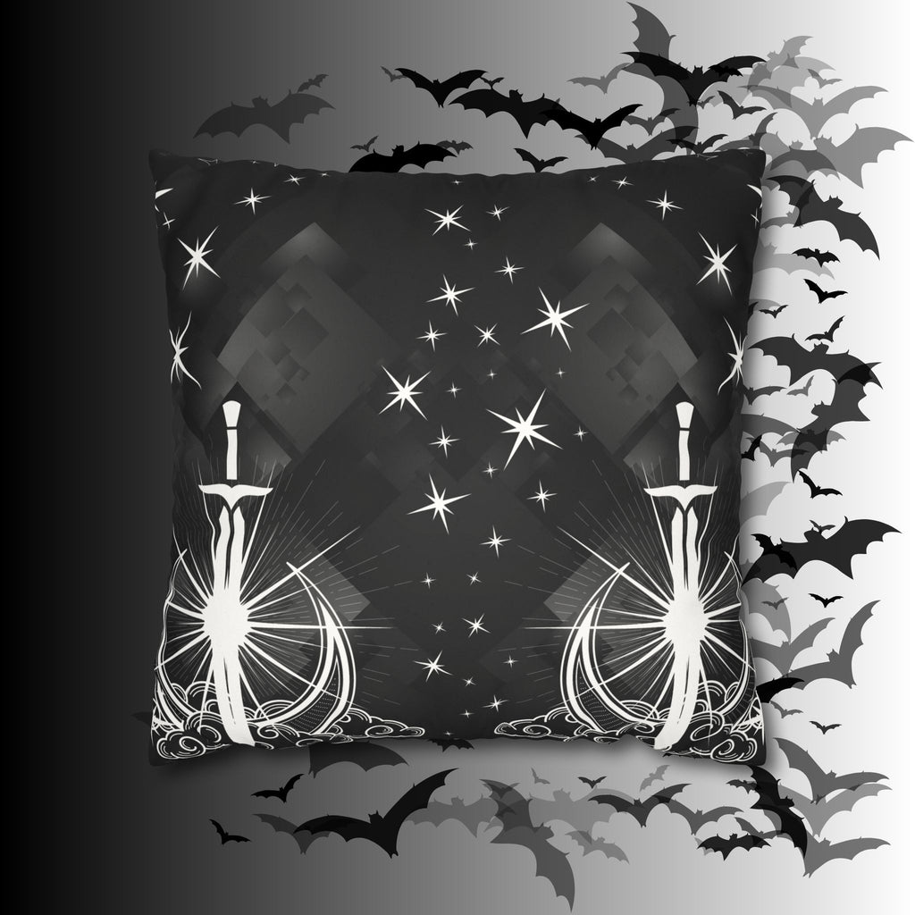 Gothic Moon Sword Celestial Throw Pillow — Dark Witchy Home Decor