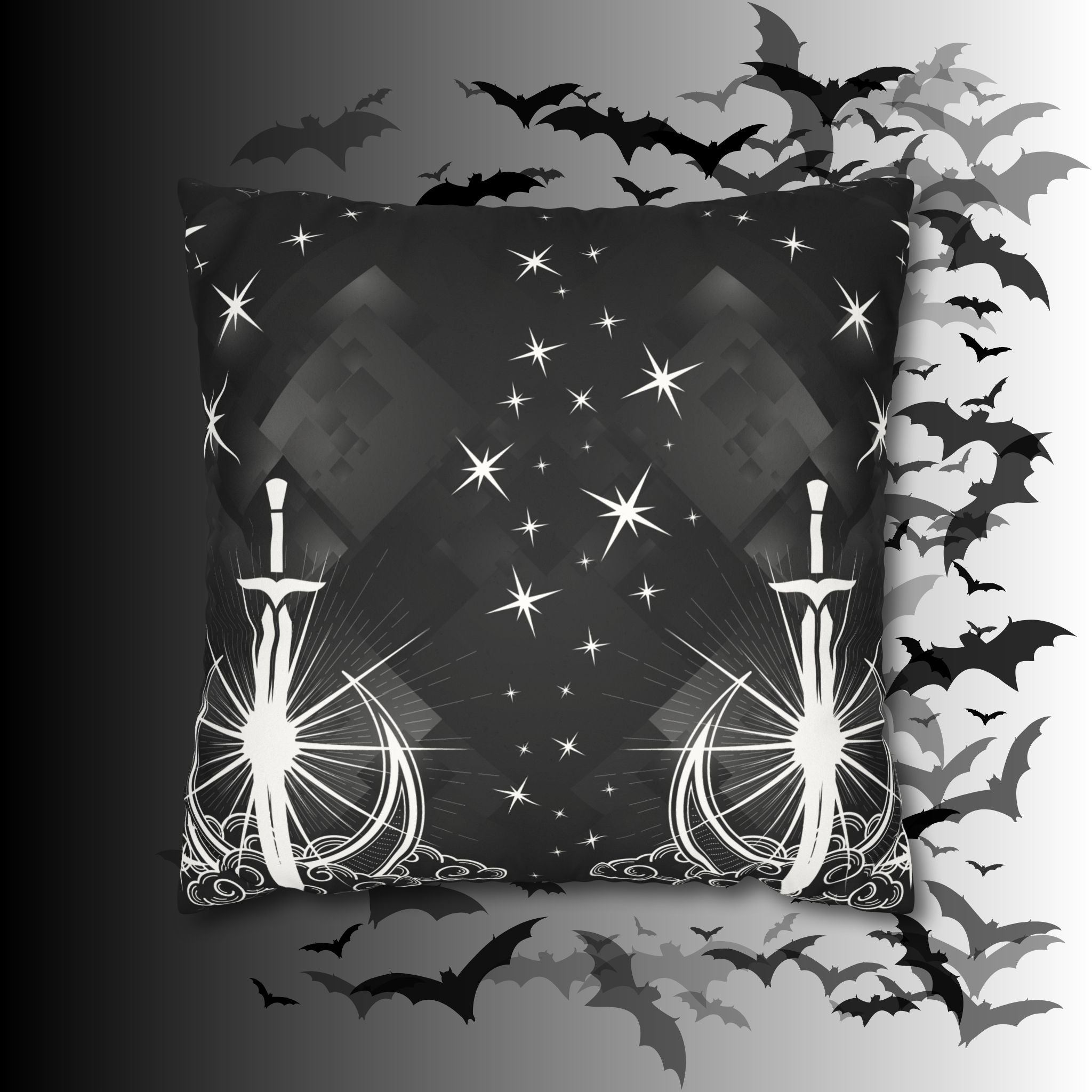 Gothic Moon Sword Celestial Throw Pillow — Dark Witchy Home Decor