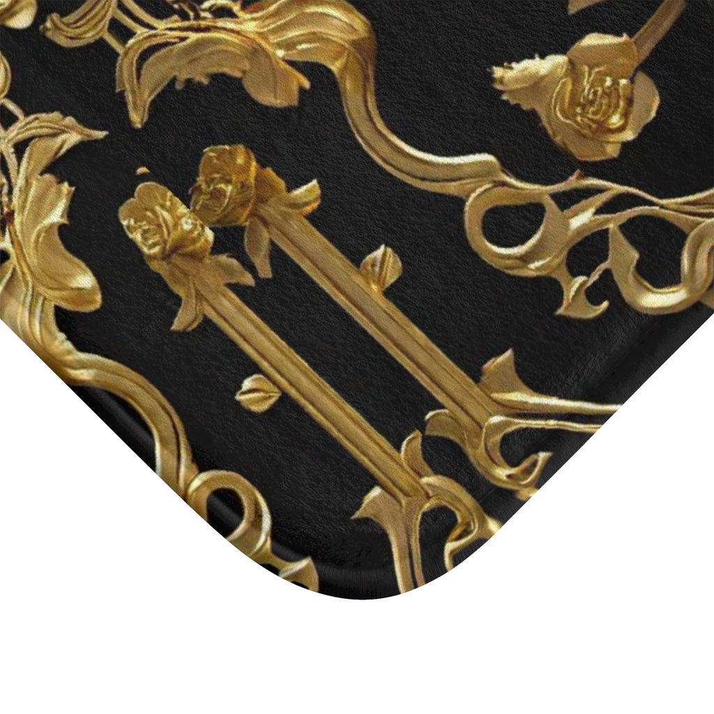 Gothic Black & Gold Skull Bath Mat — Luxury Baroque Bathroom Decor