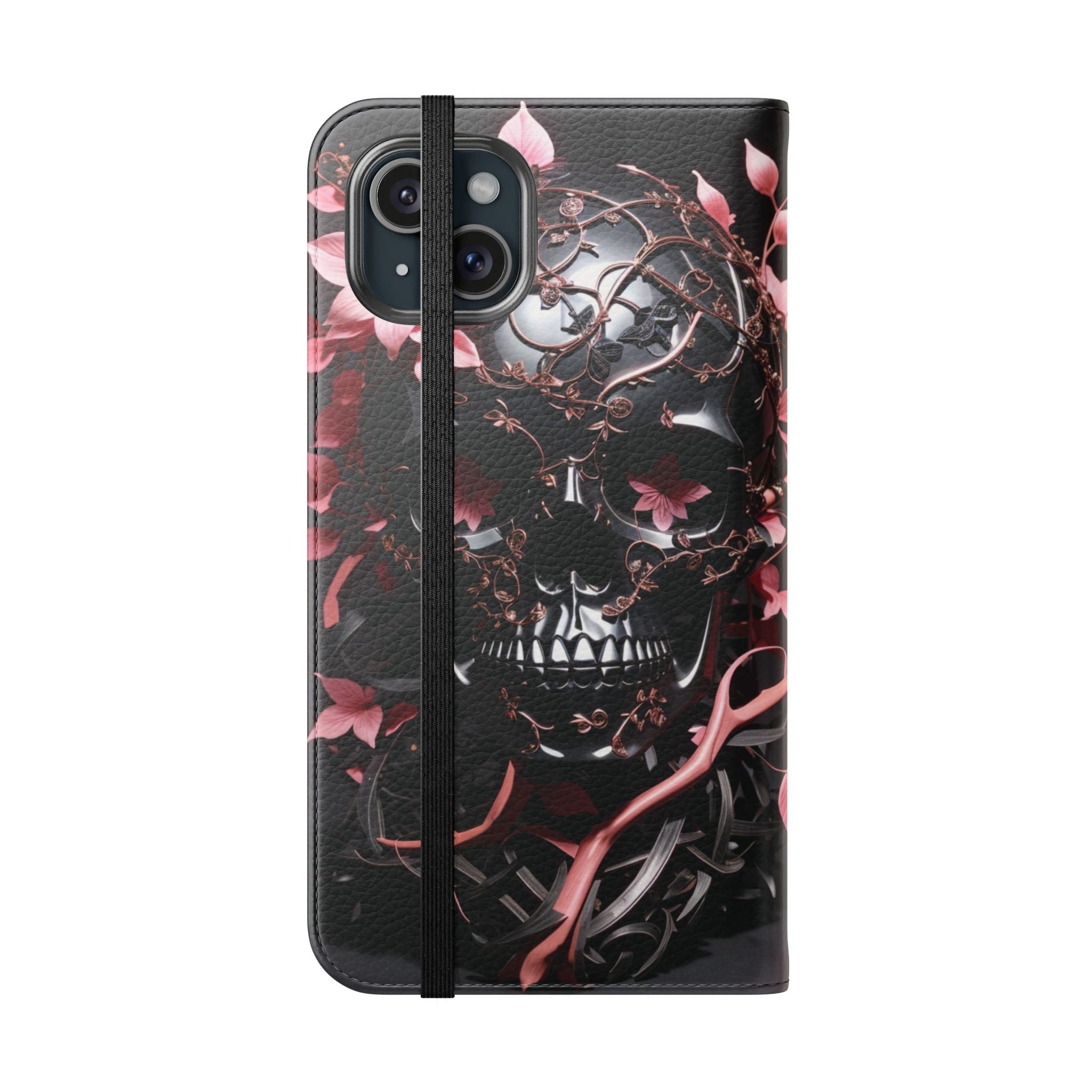 Pink Pastel Goth Skull Flip Wallet Phone Case - Skull Wallet Case for Samsung iPhone - Gothic Style Skull Wallet Phone Cases