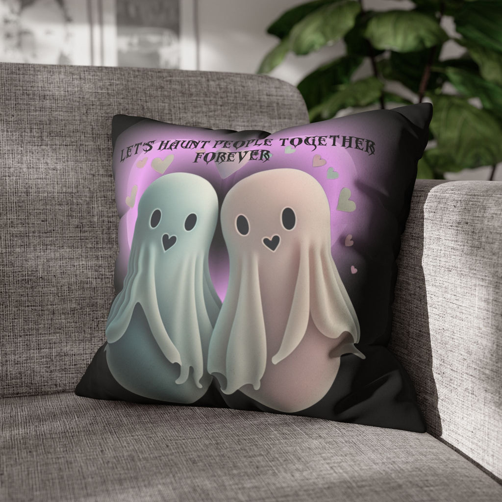 Let's Haunt People Together Forever Ghost Throw Pillow — Gothic Love Halloween Decor