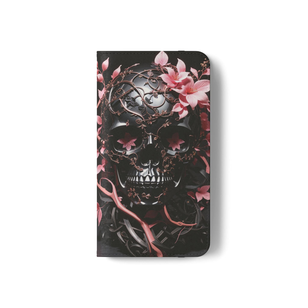 Pink Pastel Goth Skull Flip Wallet Phone Case - Skull Wallet Case for Samsung iPhone - Gothic Style Skull Wallet Phone Cases