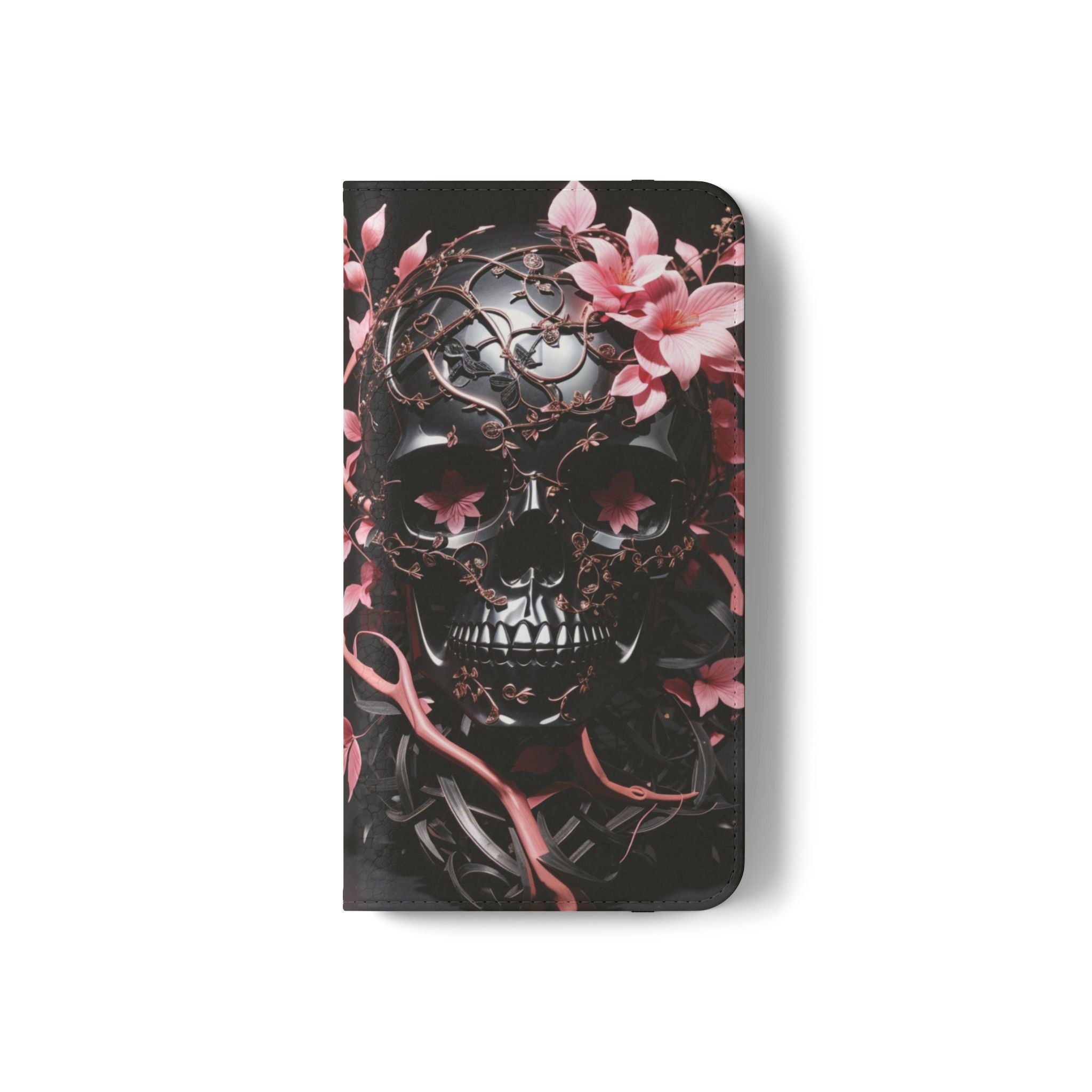 Pink Pastel Goth Skull Flip Wallet Phone Case - Skull Wallet Case for Samsung iPhone - Gothic Style Skull Wallet Phone Cases