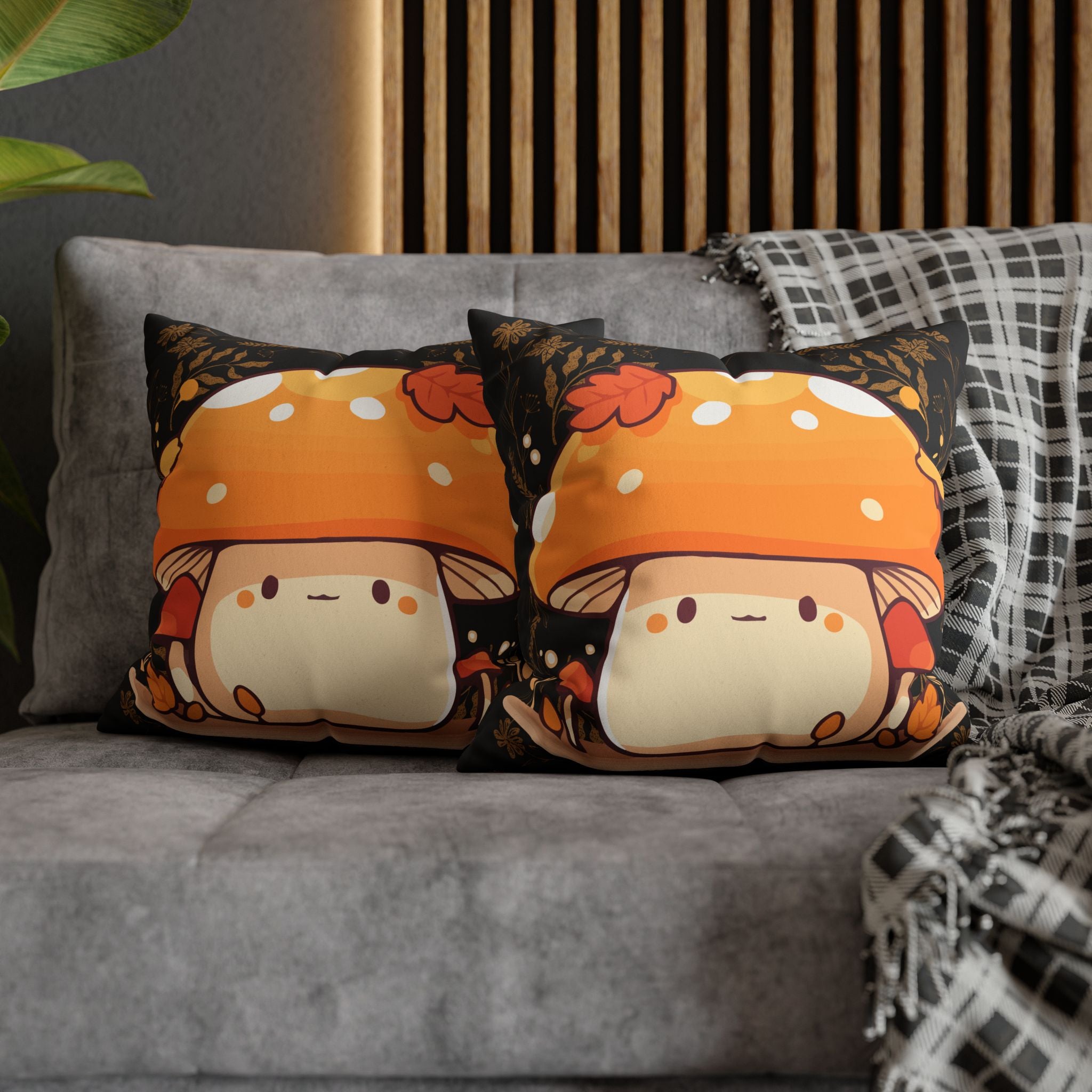 Dark Cottagecore Mushroom Throw Pillow — Forest Witch Kawaii Home Decor
