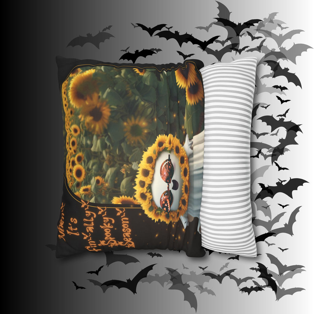 Spooky Season Ghost Sunflower Throw Pillow — Halloween Dark Home Decor