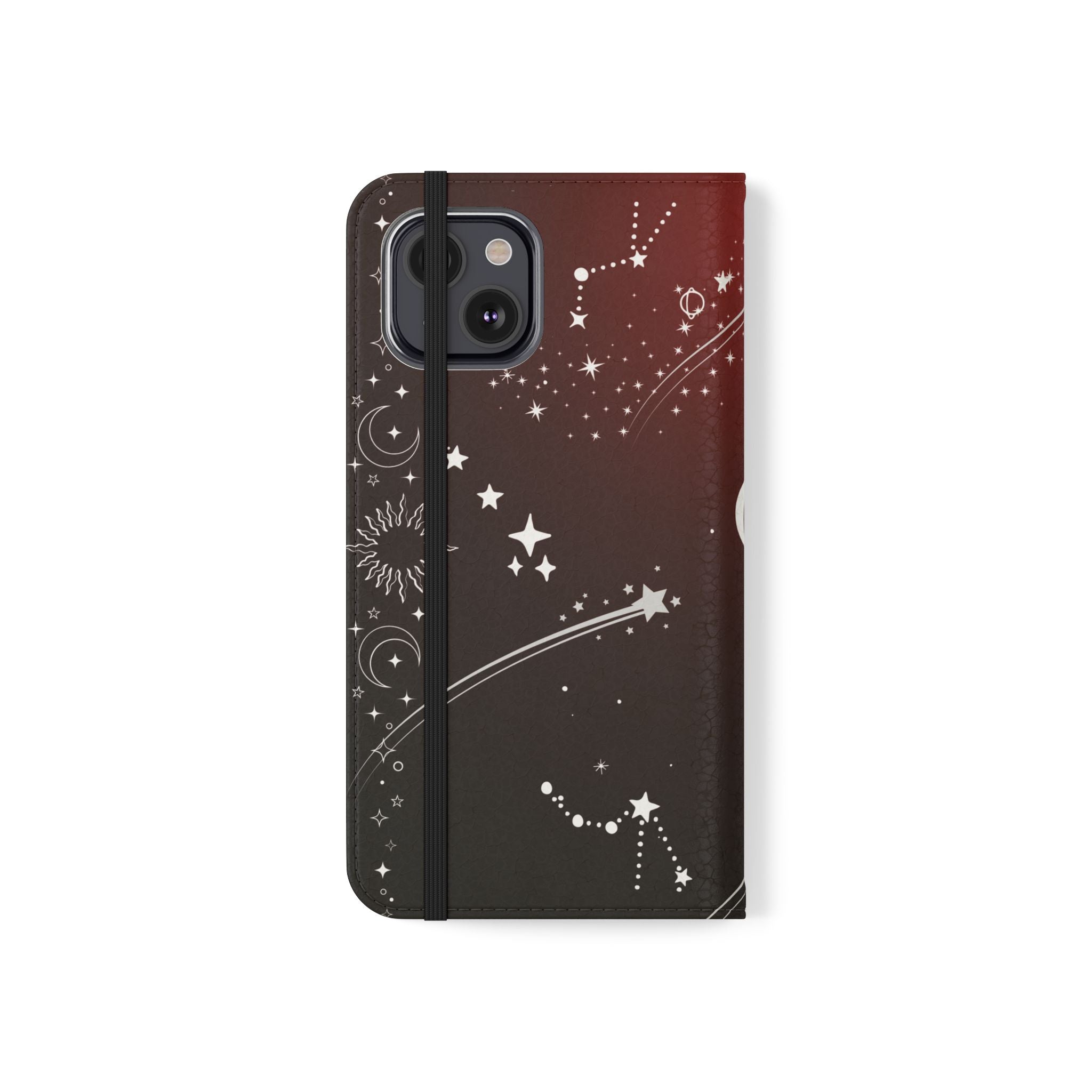 Gothic Celestial Black and Red Flip Wallet Case for iPhone and Samsung Galaxy Phones