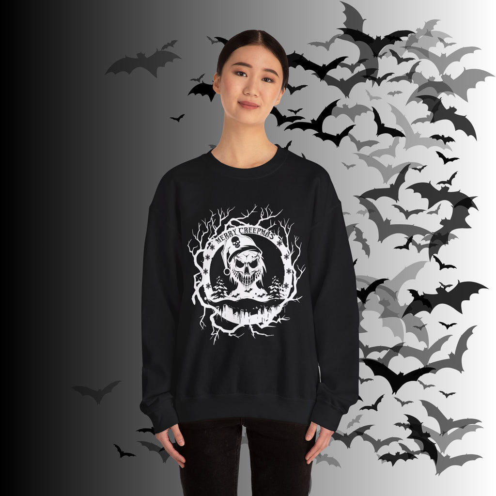 Merry Creepmas Crewneck Sweatshirt — Gothic Christmas Skull Santa